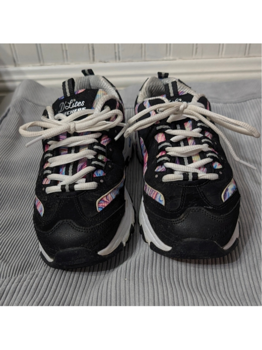 Skechers D’Lites Black Chunky Sneakers Rainbow Y2K Dad Shoes - Picture 3 of 10